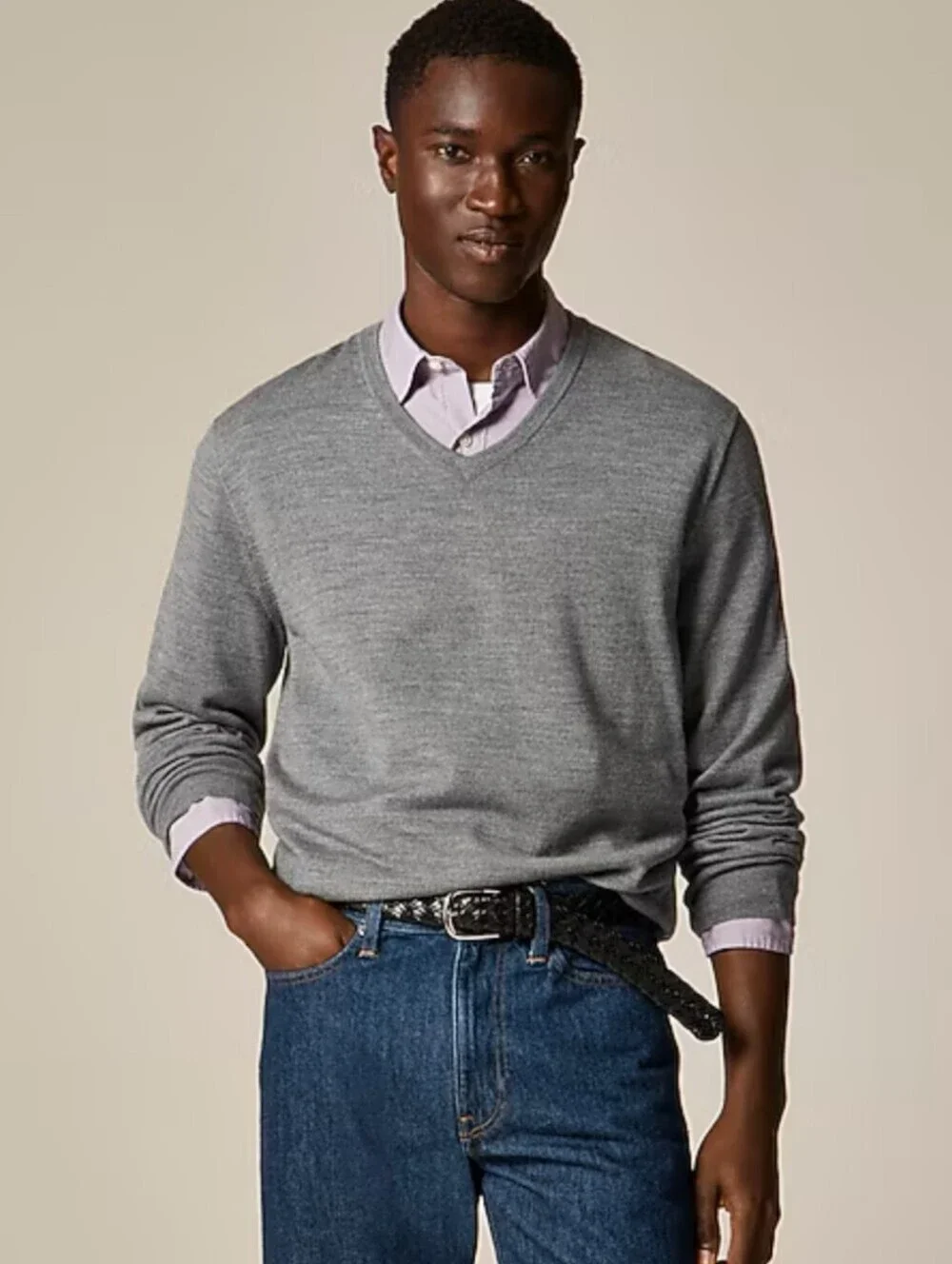 J. Crew Classic V-Neck Merino Sweater in Gray